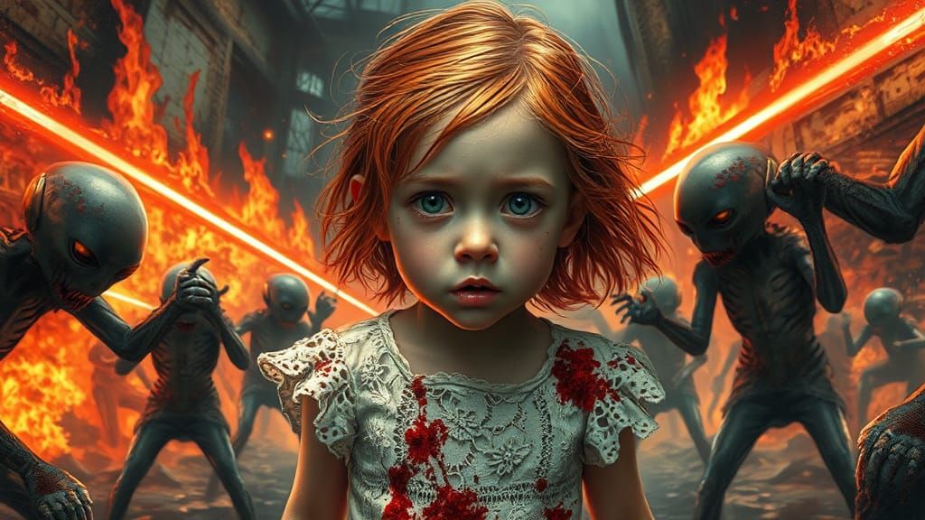 Girl in Laser War Zone, Dark Fantasy Art