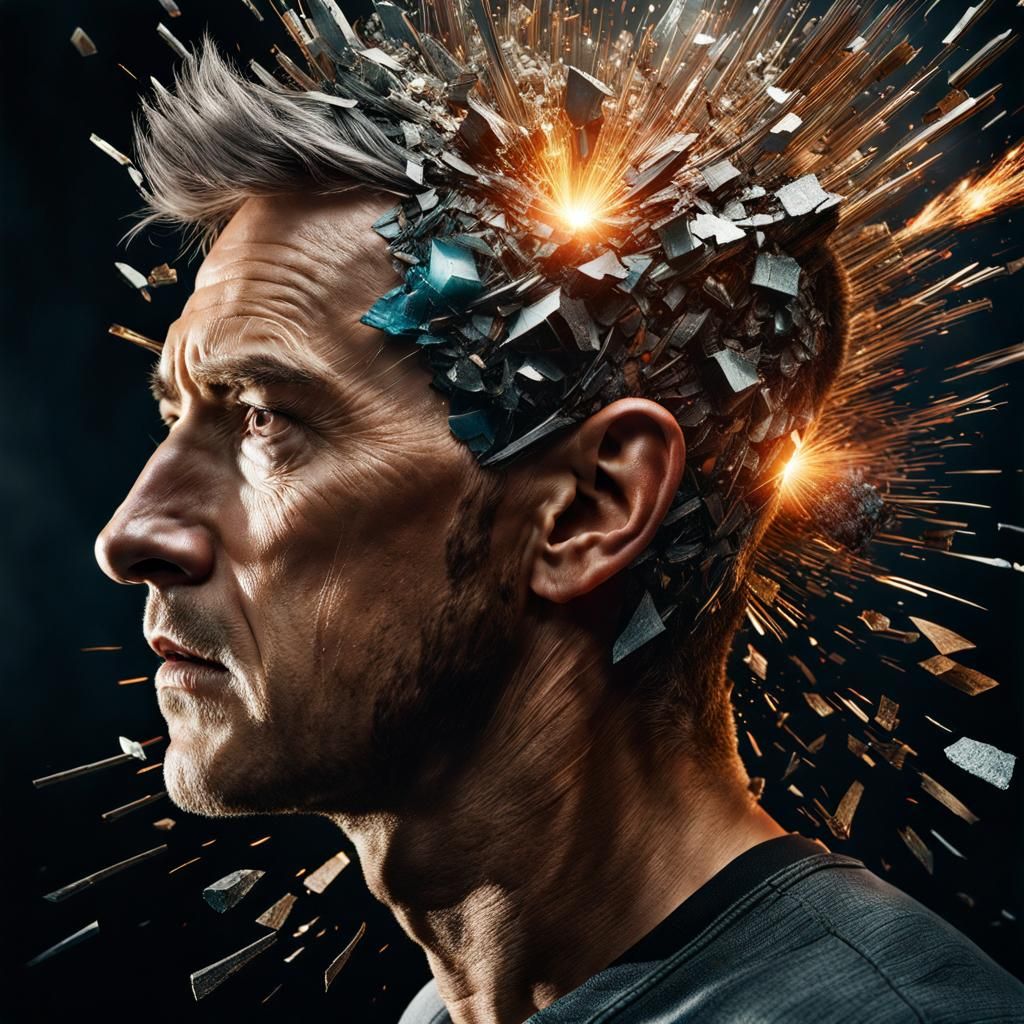 Exploding Head in Hyperrealistic Cinematic Photography