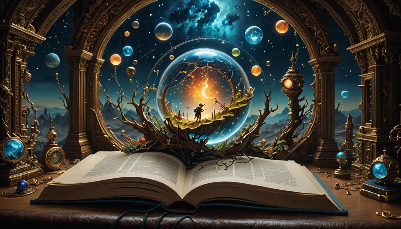 Miniature Sci-Fi World Emerging From Book