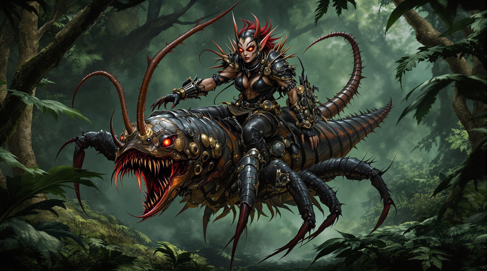 Evil Elf Rides Centipede Through Jungle