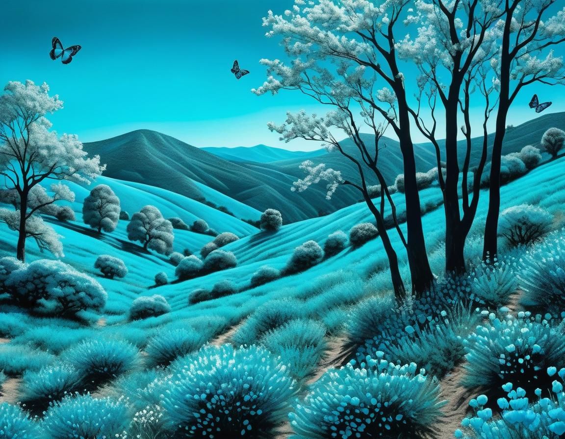 Turquoise Landscape with Luminous Flora, Photorealistic Styl...