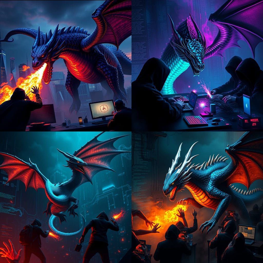 Epic Cybersecurity Dragon Defends Network in Detailed Matte ...