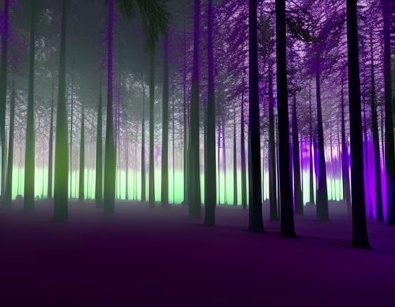 Ominous Purple Neon Forest in Surrealist Style