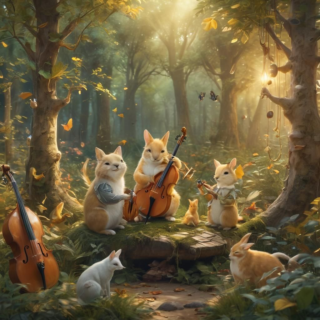 Enchanted Forest Concert: Whimsical Digital Painting