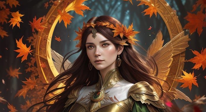 Autumn Fairy in Enchanted Forest, Fantasy Art