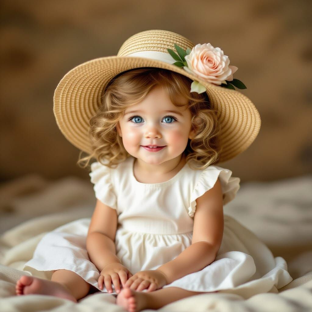 Girl in Hat with Rose, Whimsical Art