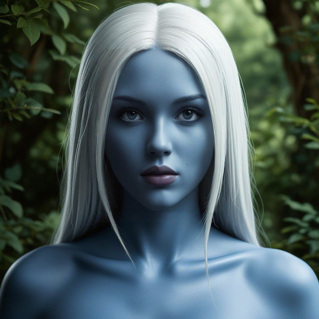 Gorgeous Porcelain Blue Skin Woman in Hyperrealistic Style