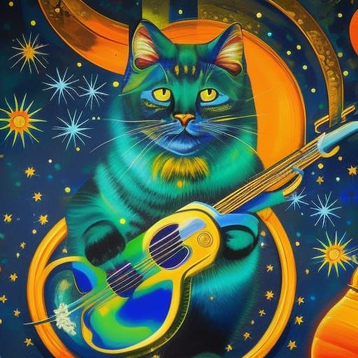 Blue Cat Trombone Player in Bauhaus Style