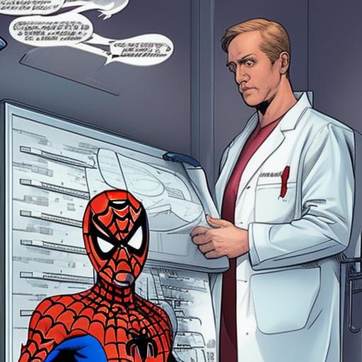 Spiderman as Doctor Holding X-Ray: Comic Book Art