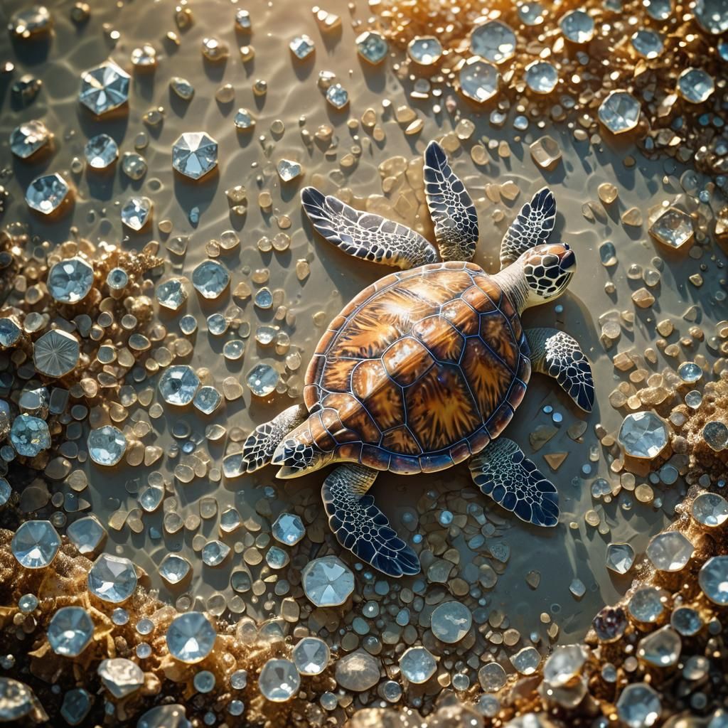 Majestic Sea Turtle Amidst Glittering Diamonds