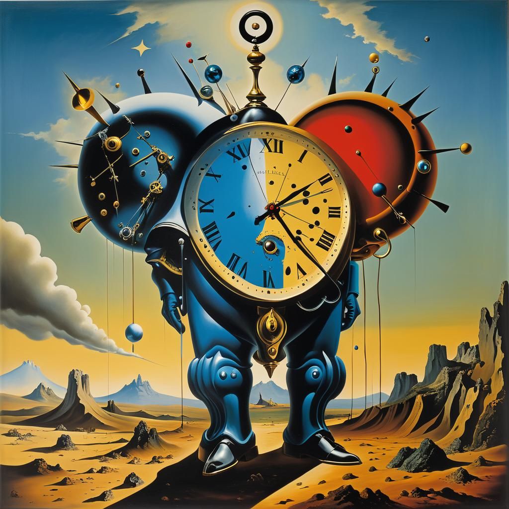 Surreal Elephants and Melting Clocks Oil Painting