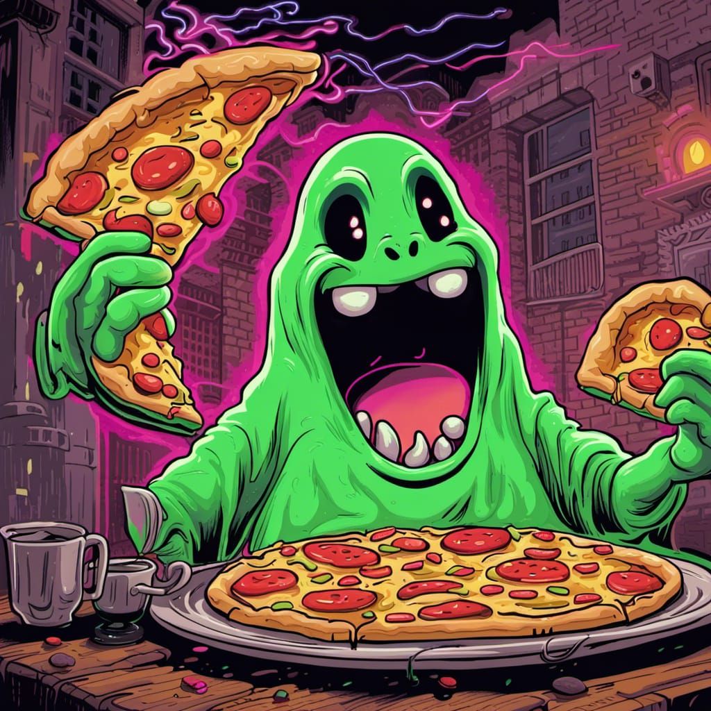 Ghostbusters' NYC library ghost eating pizza  🎦