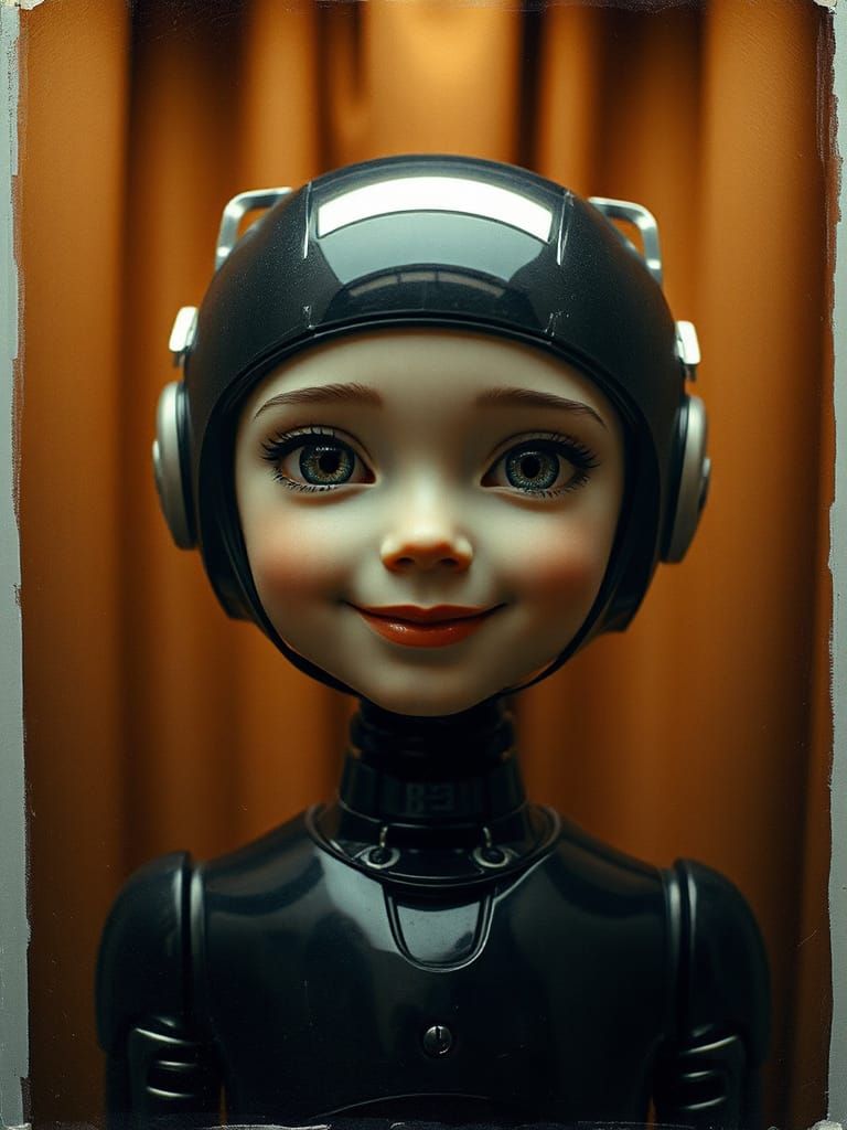 Android Robot Child Portrait in Impressionist Style