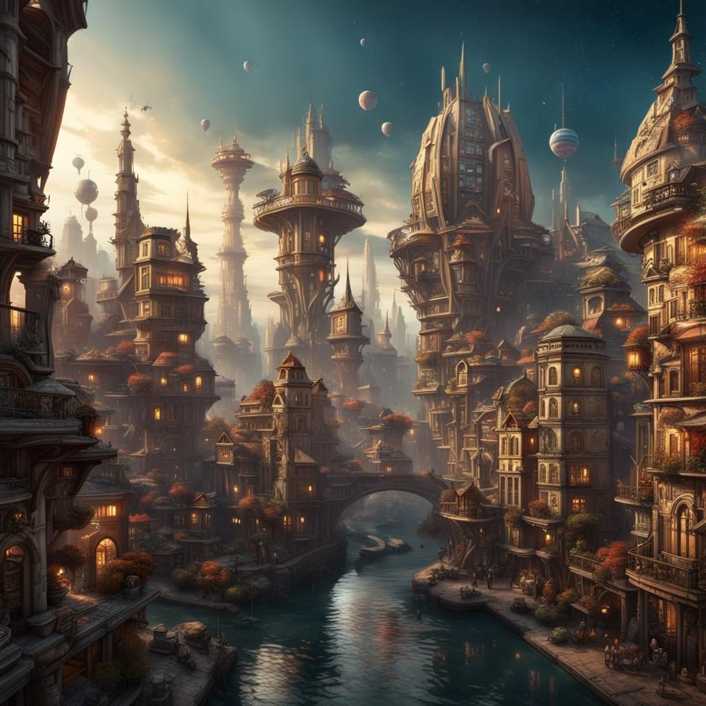 Futuristic City of Dawn: Digital Matte Painting