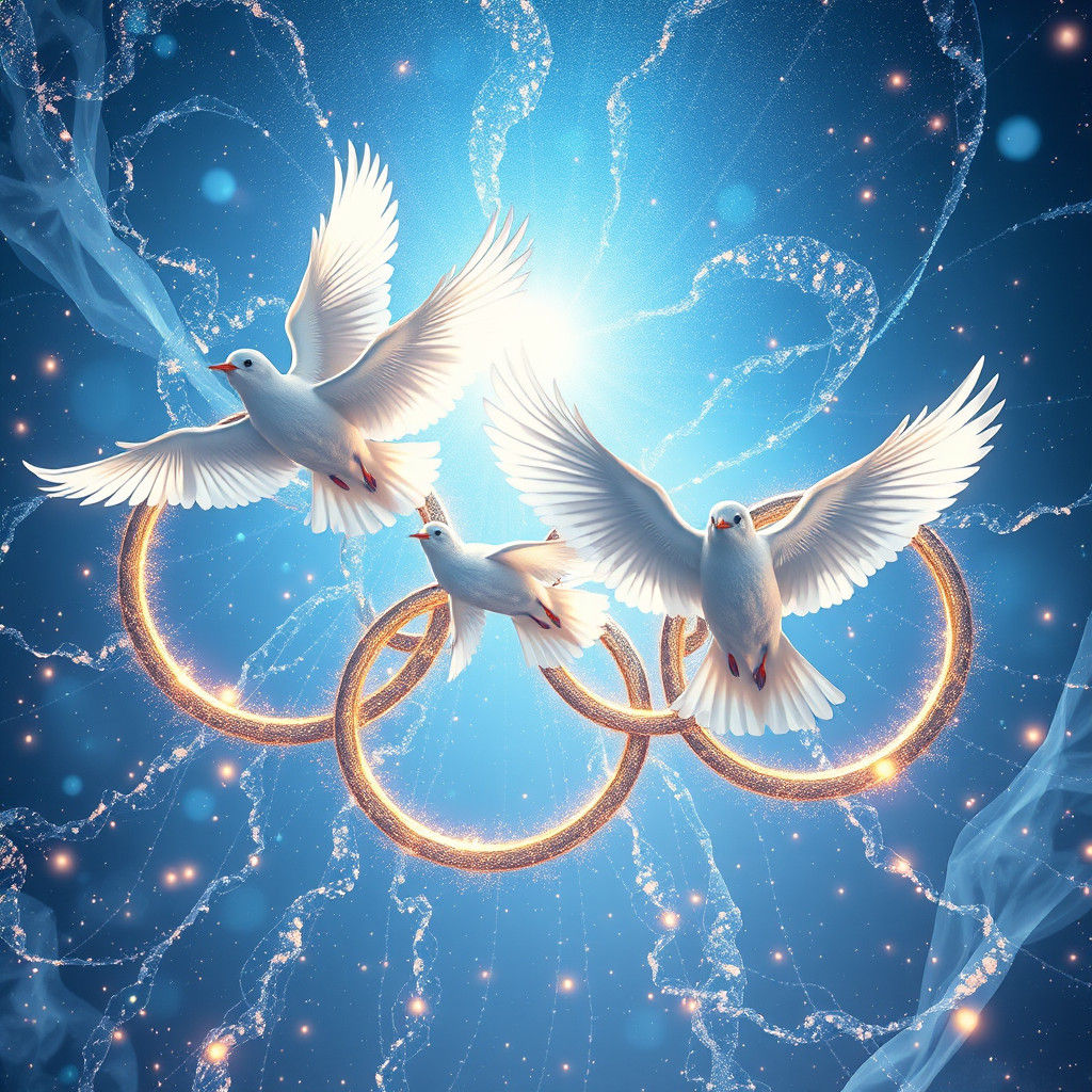 Doves Soar Through Olympic Rings: Matte Painting