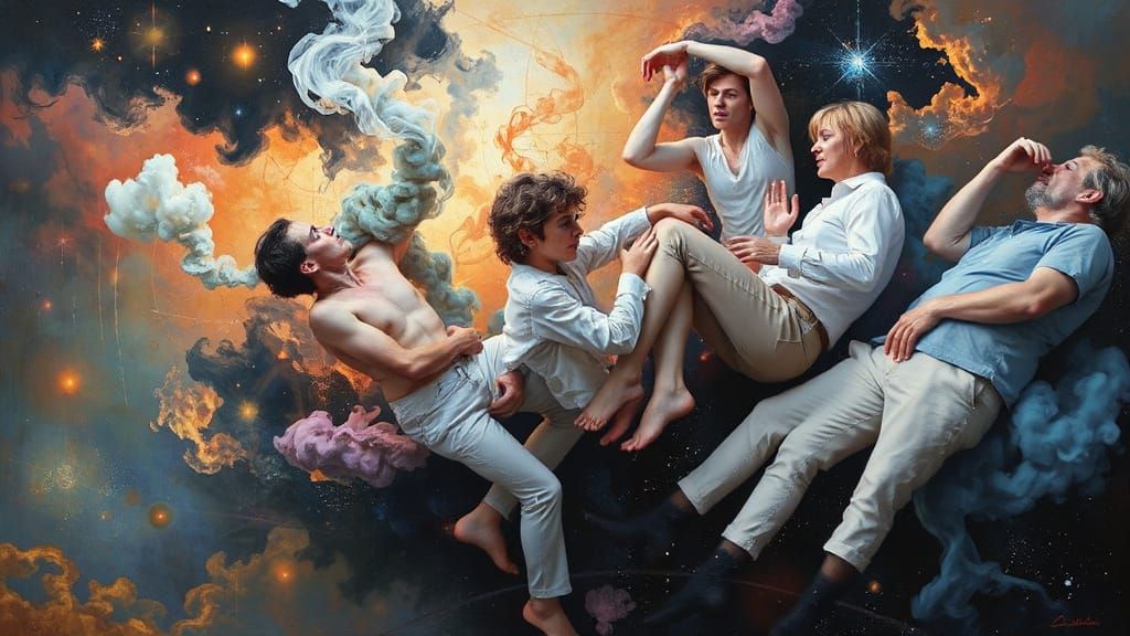 Cosmic Smoke: Holographic Astral Illustration in Mixed Media