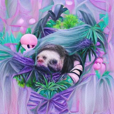 Pastel Goth Sloth in Lush Jungle Scene