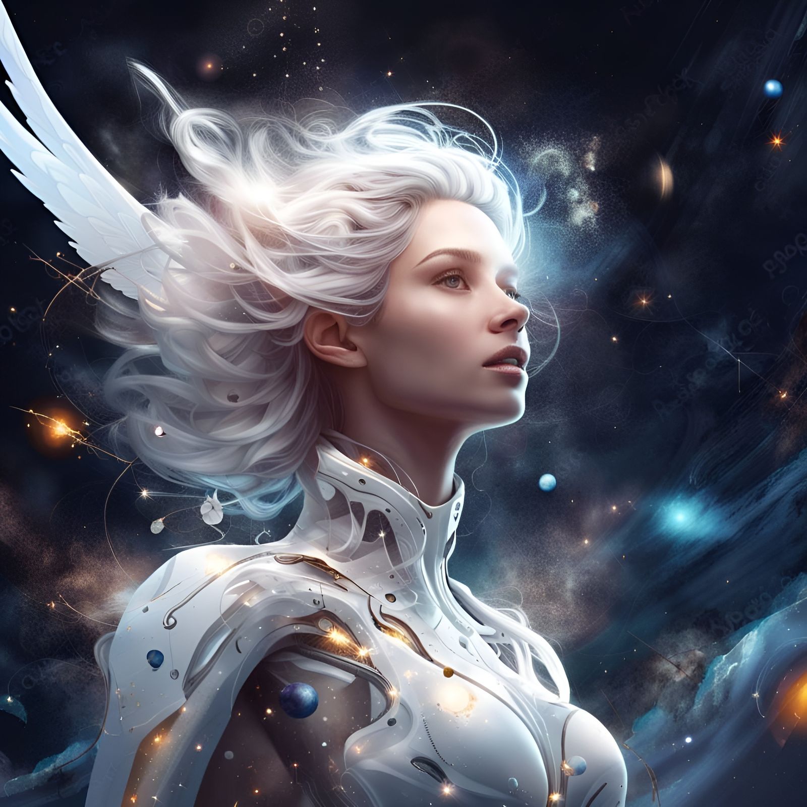 Angelic Figure in Outer Space: Hyperrealistic Art