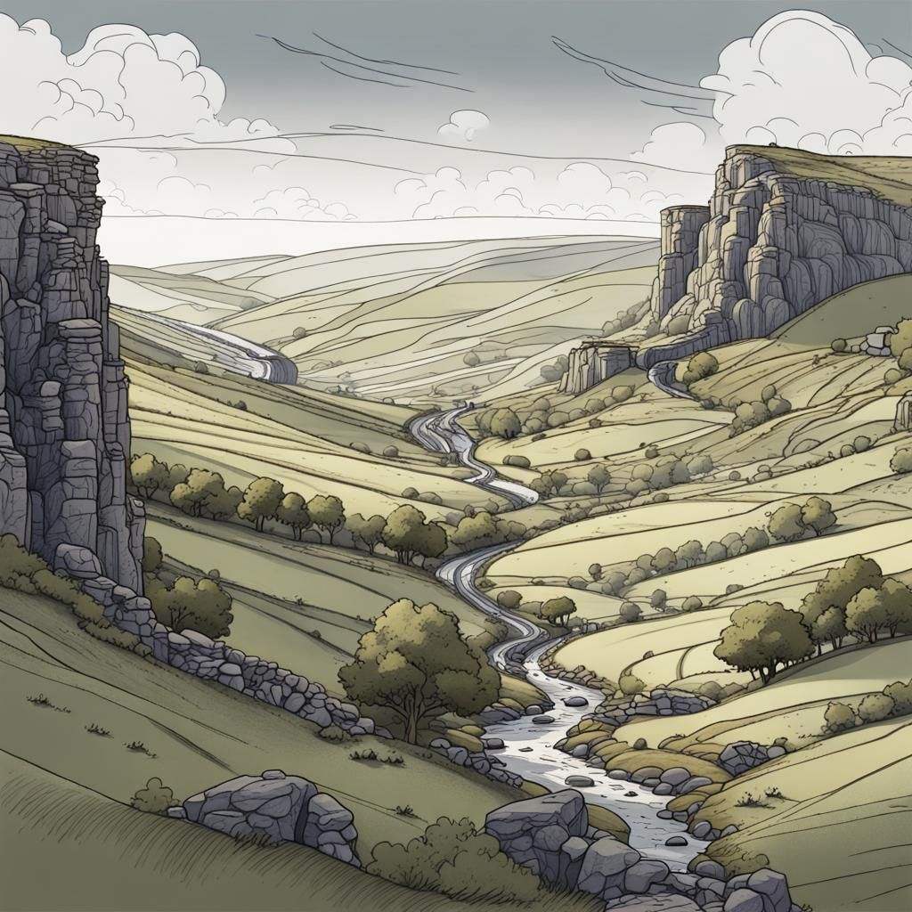 Yorkshire Dales: Single Line Drawing and Wash