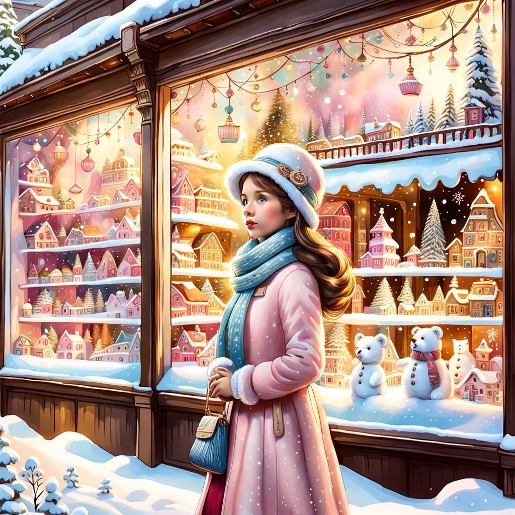 Enchanting Toy Store Window Display in Watercolor