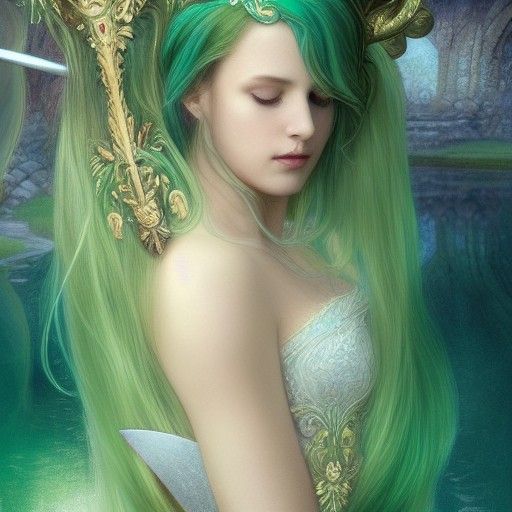 Ethereal Woman Offers Sword to King Arthur