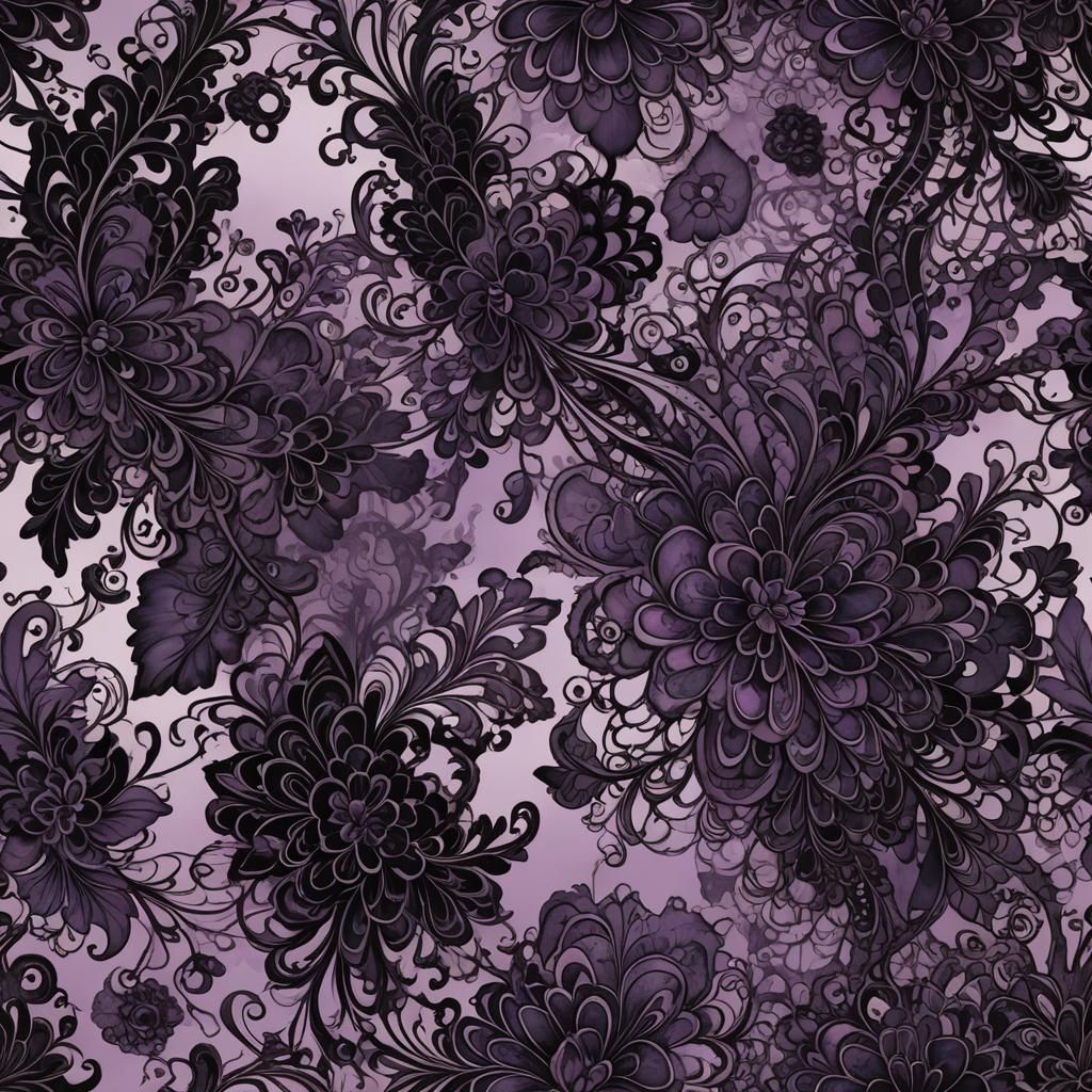 Intricate Purple Ink and Black Lace Digital Art