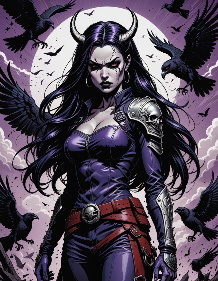 Powerful Comic Book Heroine in Black and White