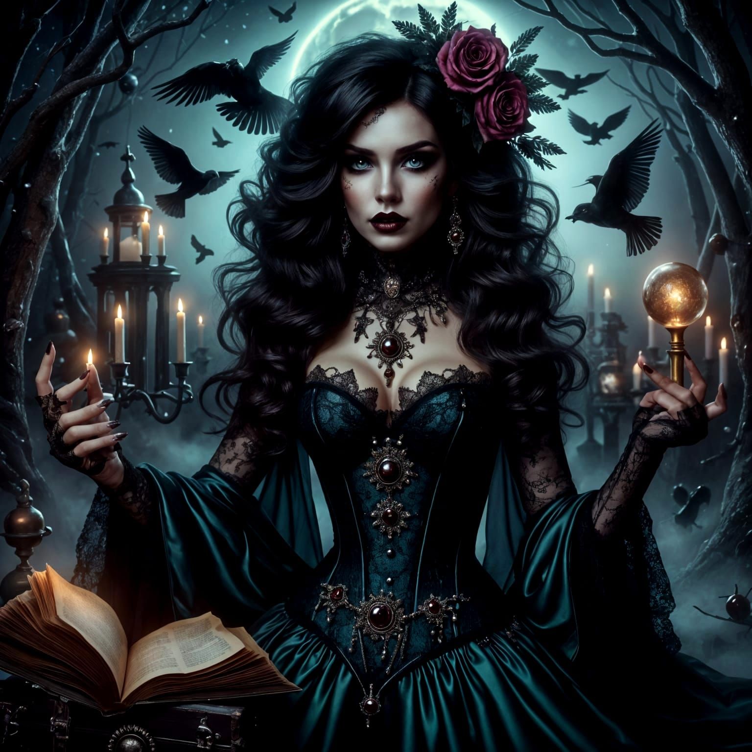 Mesmerizing Goth Witch Casting Spell From Spellbook