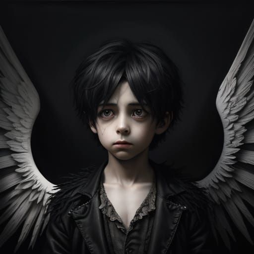 Surreal Child Angel in Dark Attic Oil Painting