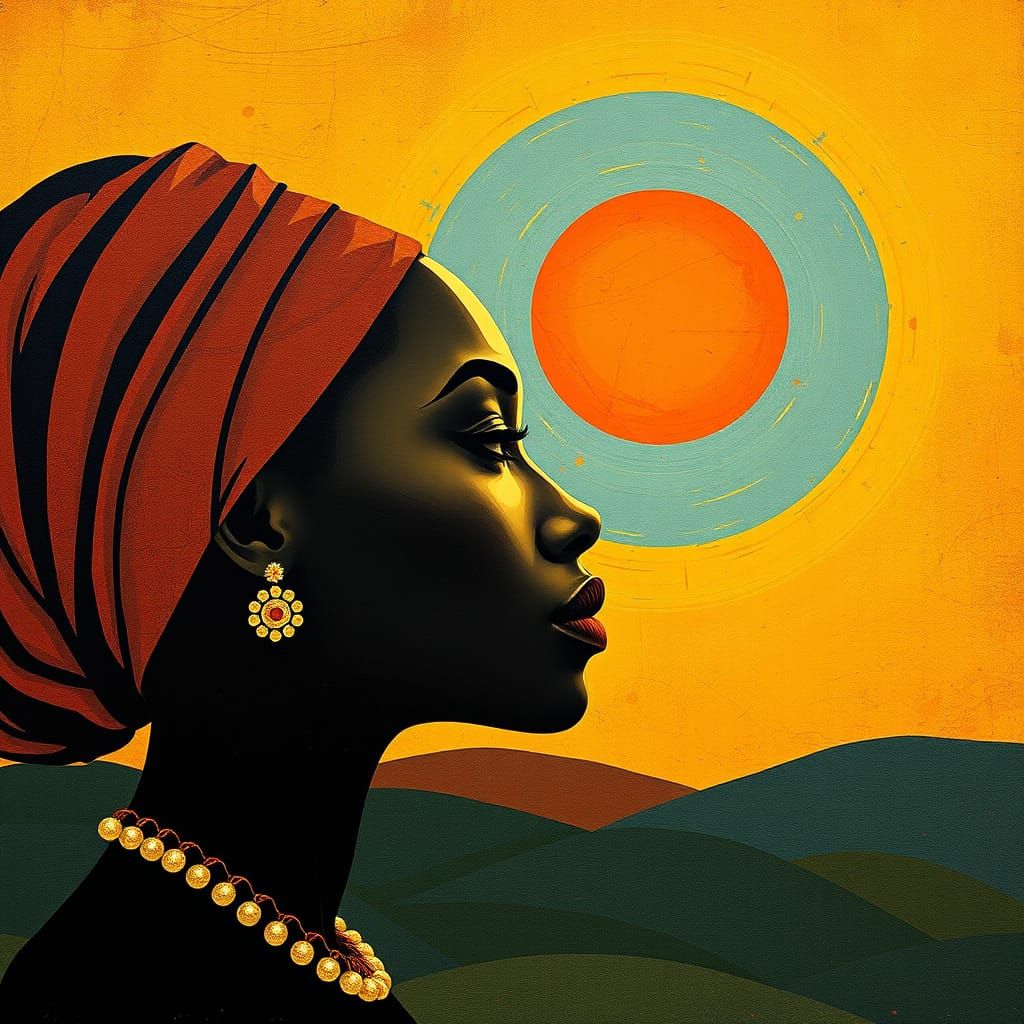 African Woman in Profile, Impasto Sunlight