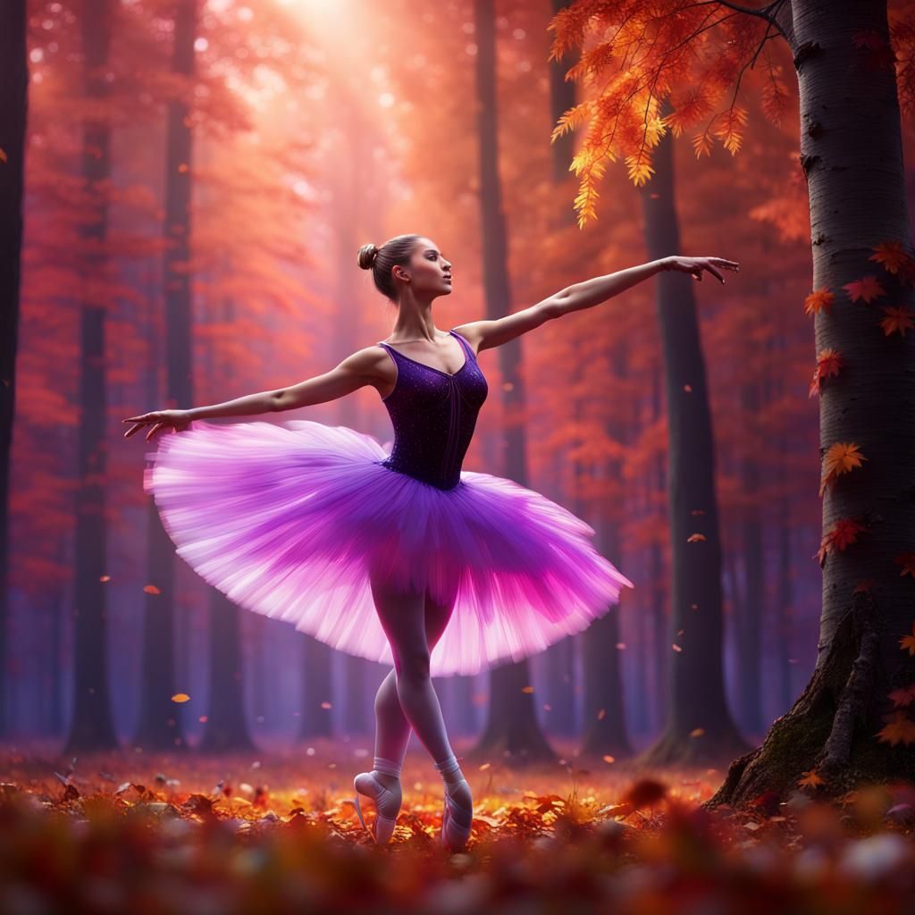 Ballerina's Dance in Autumn Forest with Aurora