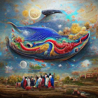 Celestial Whale Over Beijing: Renaissance Painting in 8K