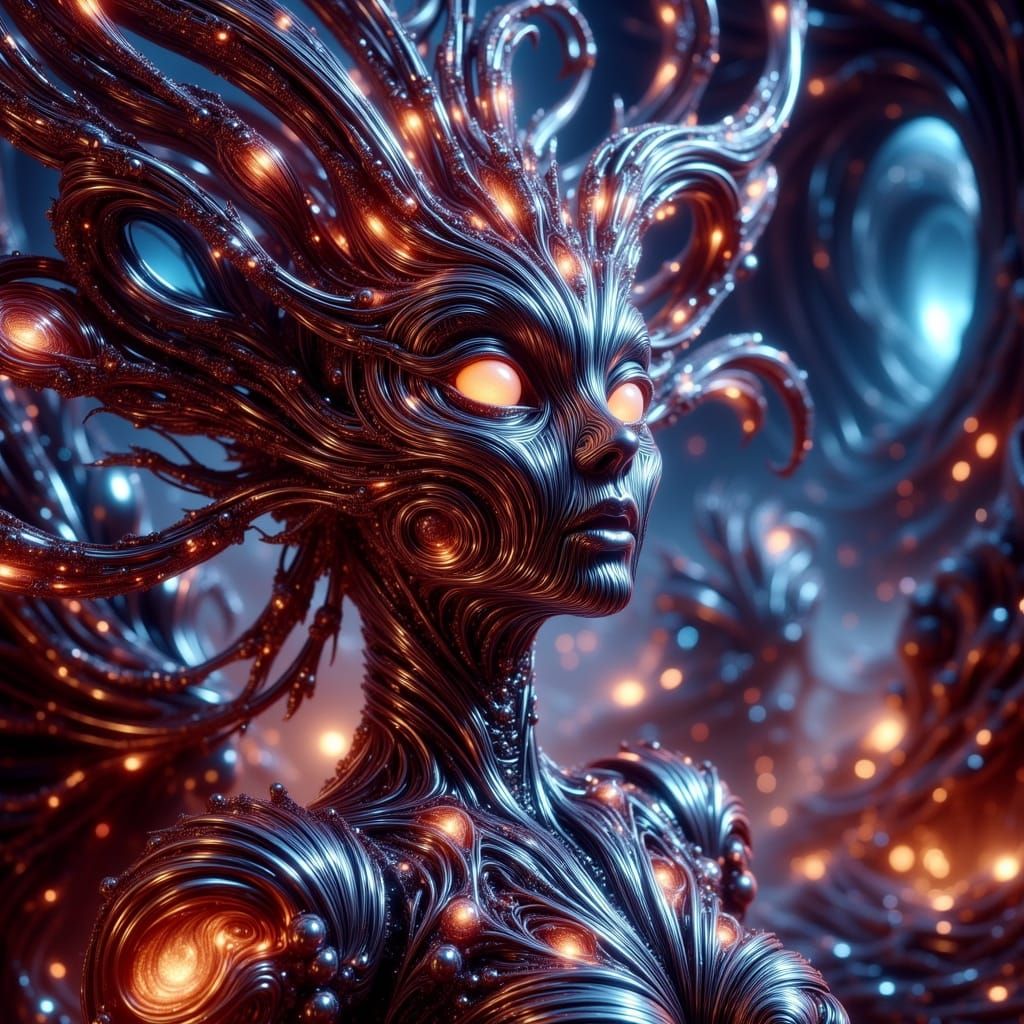 Elf Empress Goddess Adorned in Fiery Crystals