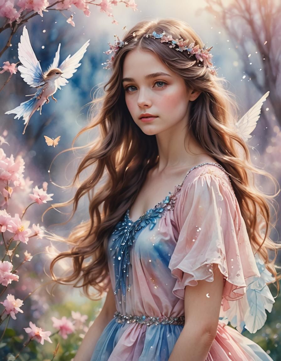 Ethereal Fairy Portrait in Watercolor Style