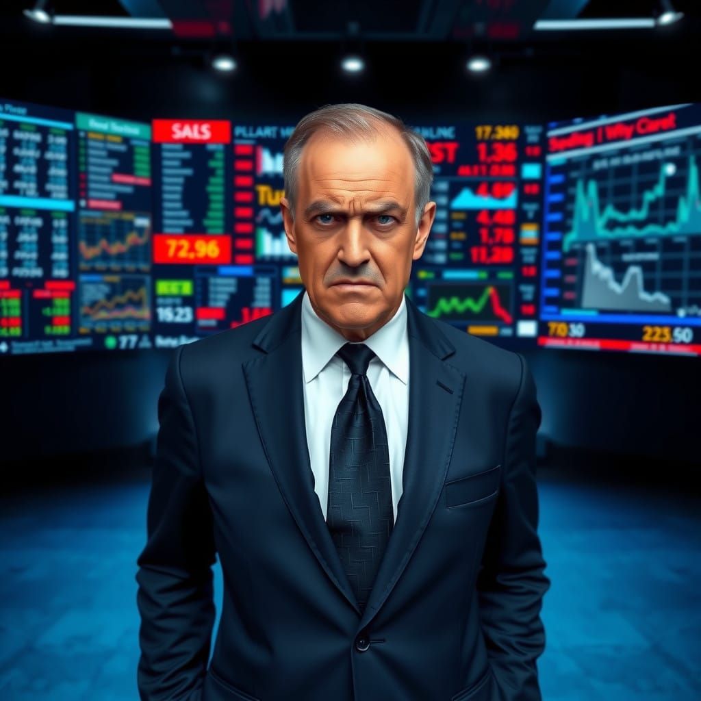 Middle-Aged Businessman Exudes Frustration on Stage Amid Sto...