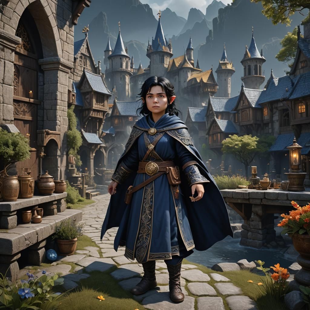 Halfling Cleric in Dark Blue Robes