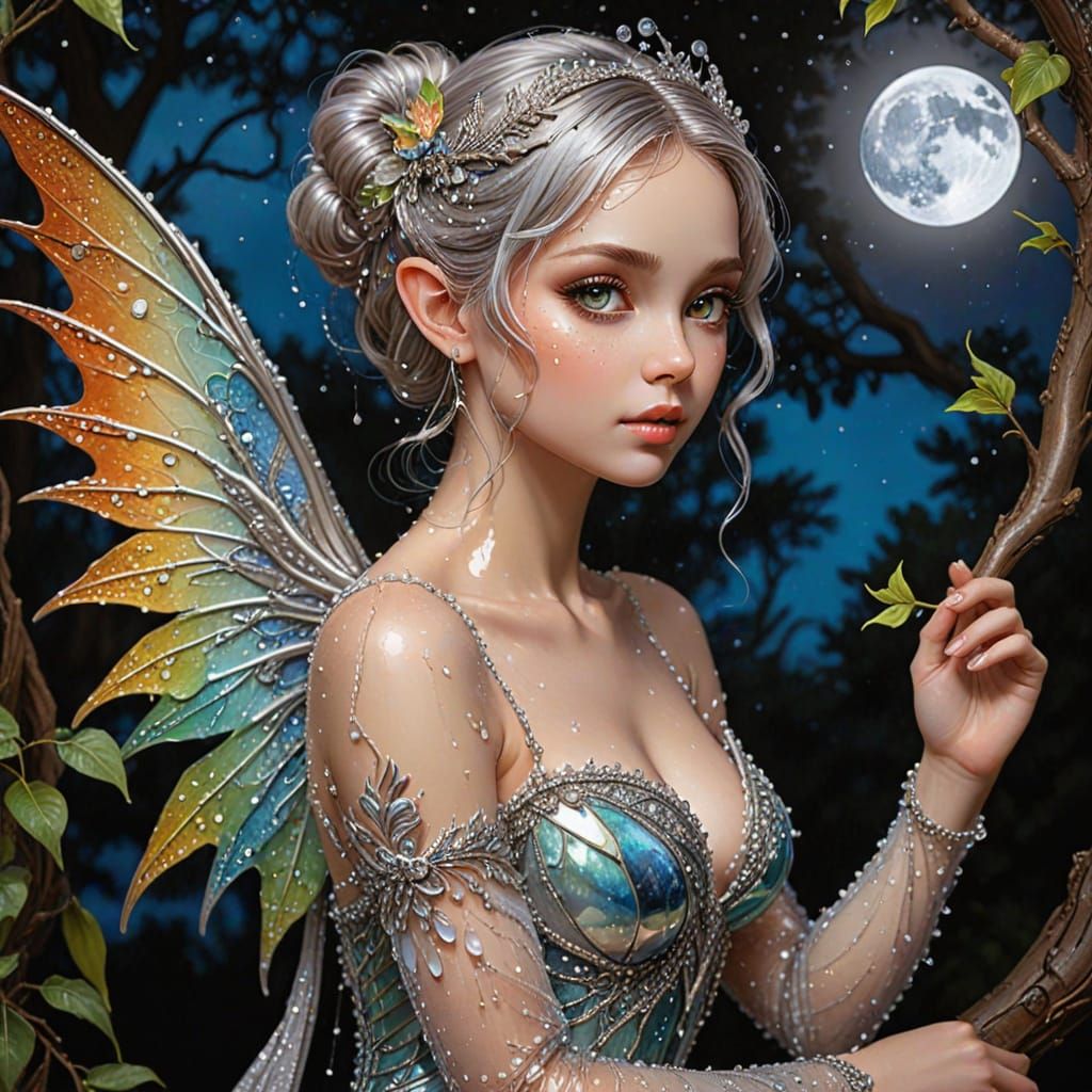 Elegant Fairy with Dragon in Alcohol Ink Style