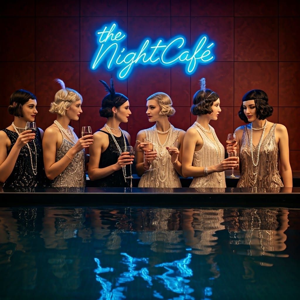 1920's flappers sharing a nightcap at NightCafe