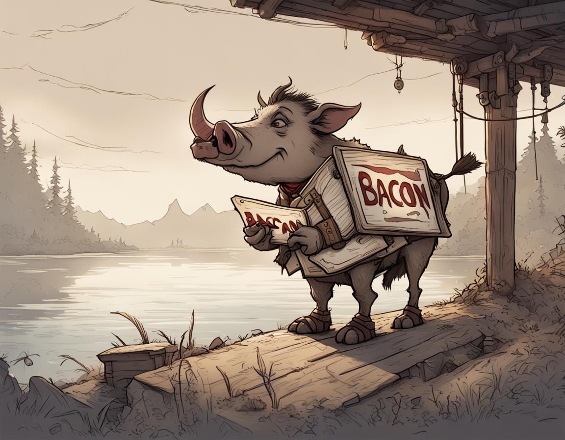 A Kevin Warthog Selling Bacon