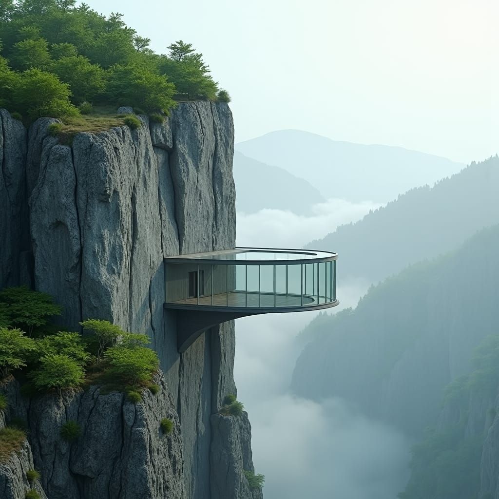 Cliffside Skywalk: Minimalist Viewing Platform in Modern Sty...