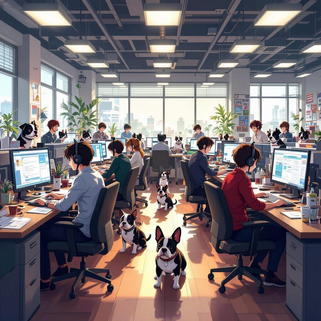 Anime Call Center with Hidden Boston Terriers in Matte Paint...