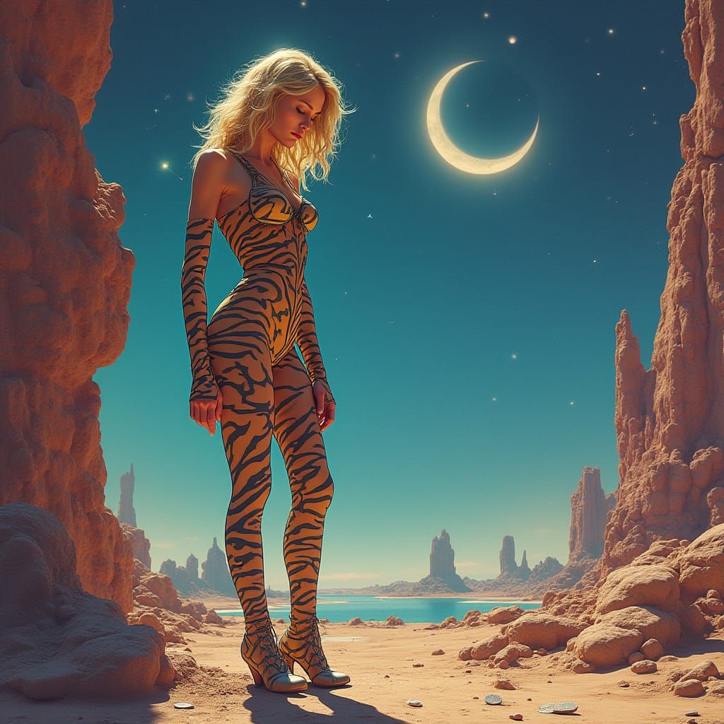 Barbarella in Dreamlike Landscape with Dramatic Lighting