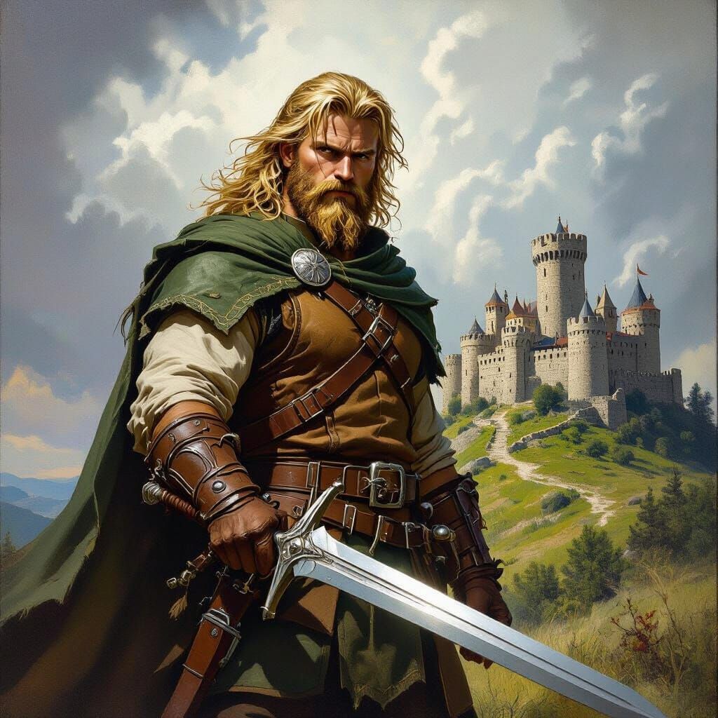 Medieval Ranger with Sword and Castle