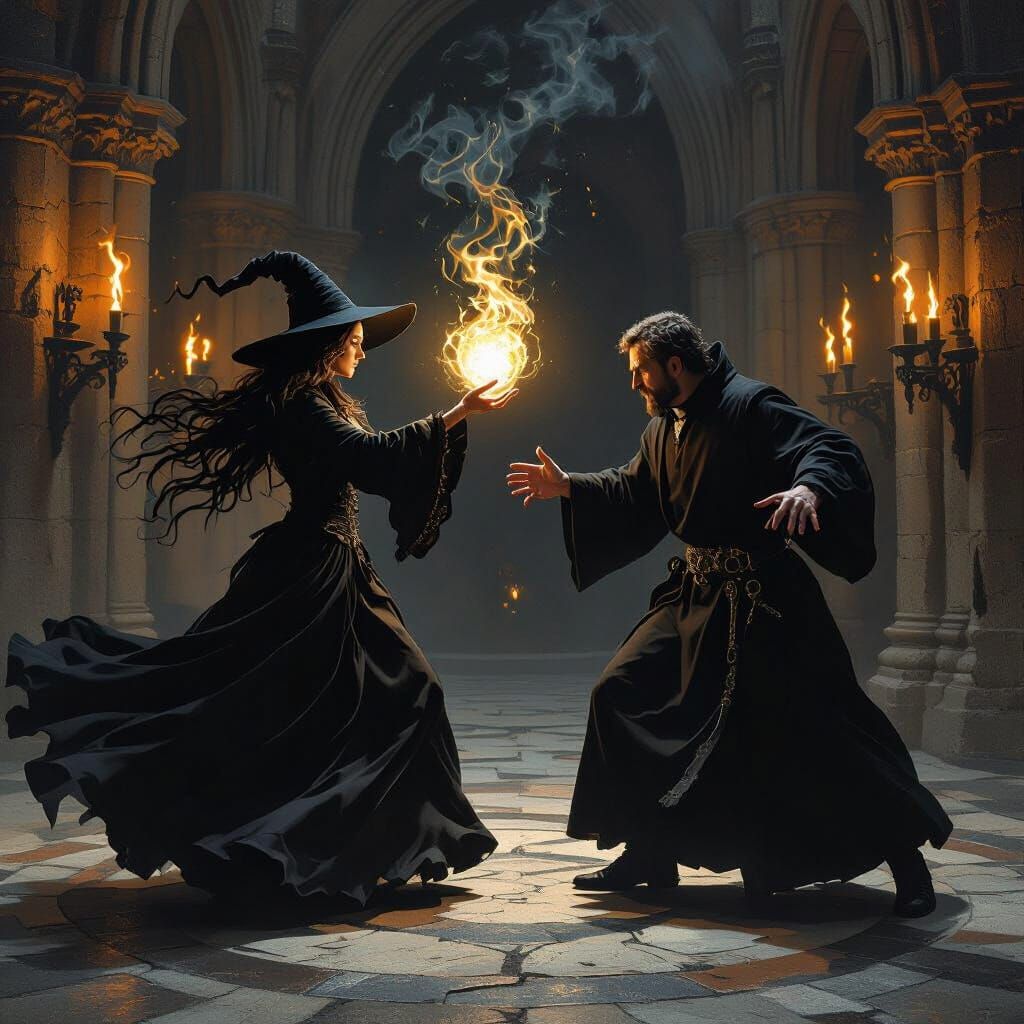 Witch and Exorcist in Dramatic Gothic Dance