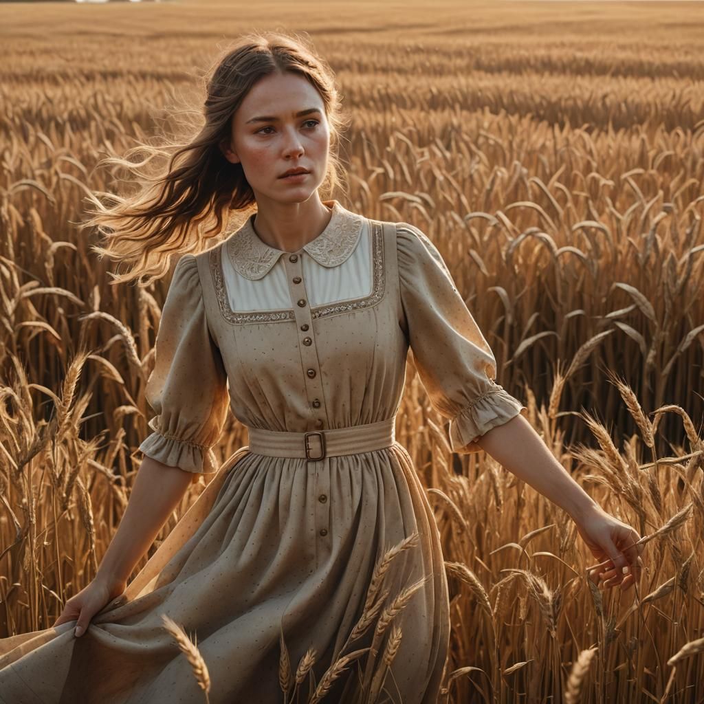 Girl in Wheat Field Inspired by American Heartland