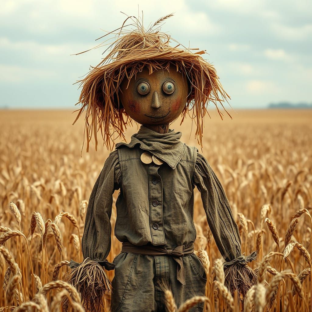 Surreal Scarecrow Evokes Folk Art Spirit in Barren Wheat Fie...