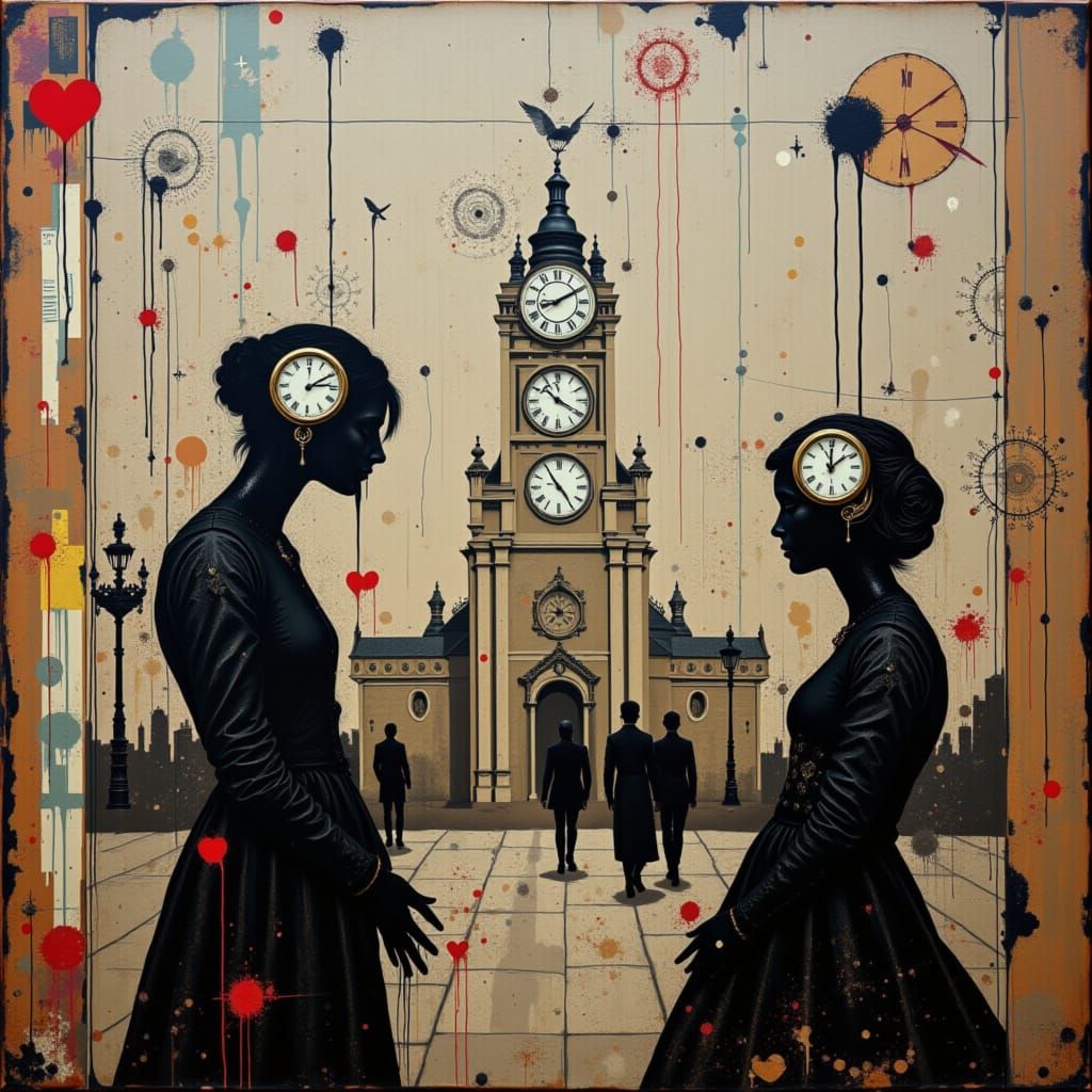 Clockwork City: Silhouettes with Clock Faces