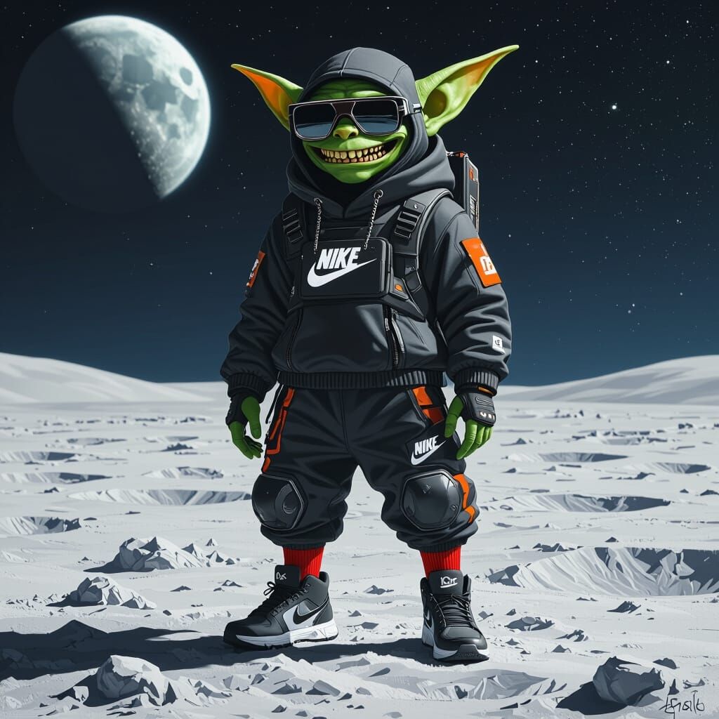 Goblin in Nike Tech Outfit on the Moon