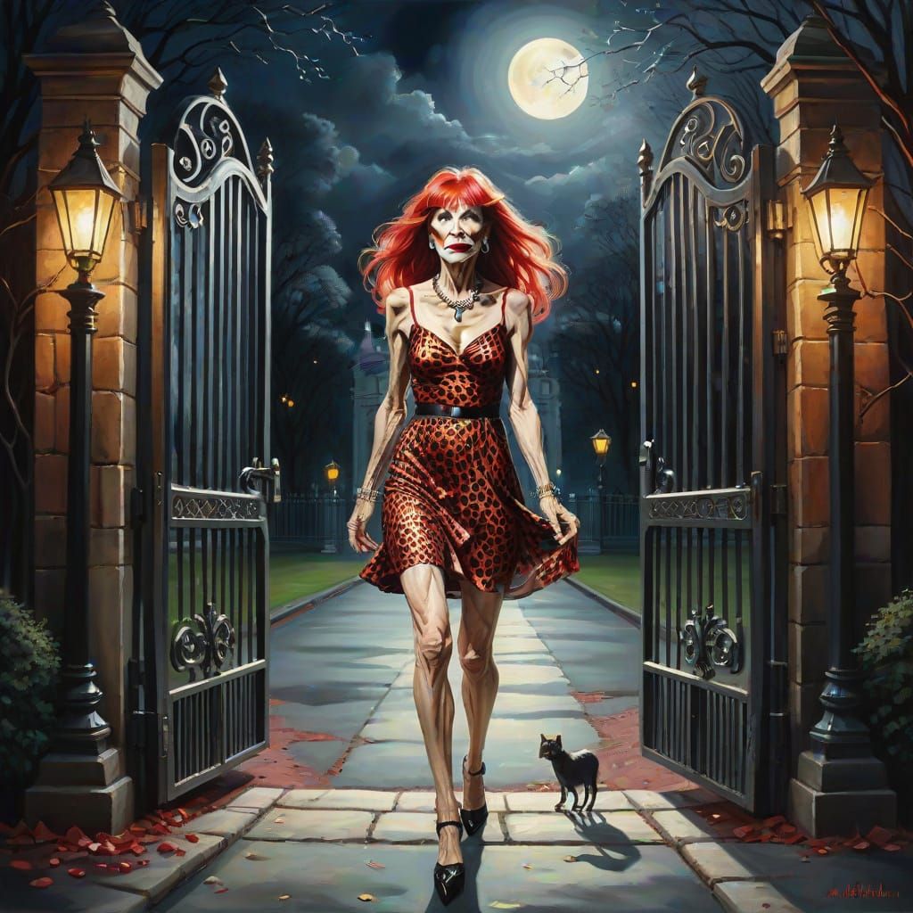 Elderly Enigma in Red: A Moody Surrealist Masterpiece