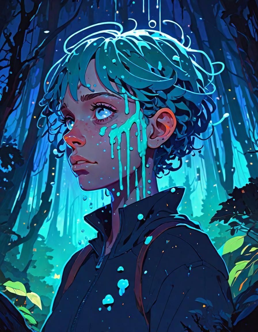 Anime Slime Girl Portrait in Cel-Shading Style